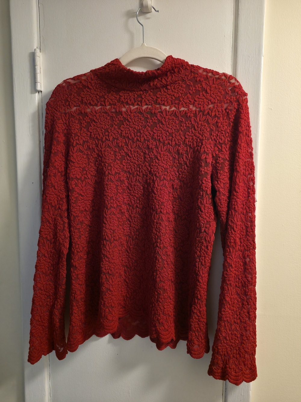 metrostyle Red Floral Lace Mock-Neck Long Sleeve Top